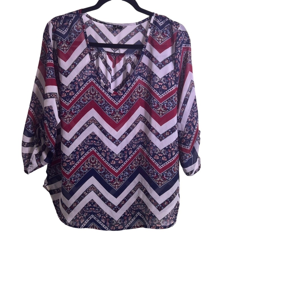 Heartsoul Chevron Floral Print Blouse Top Women's Plus XL V-Neck 3/4 Sleeve